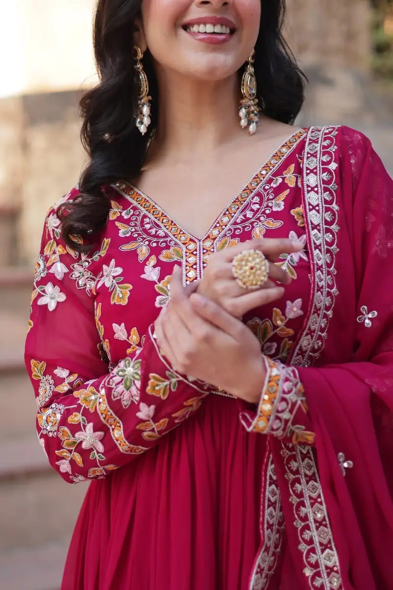 Premium Soft Georgette Sequence Embroidery Long Gown Set