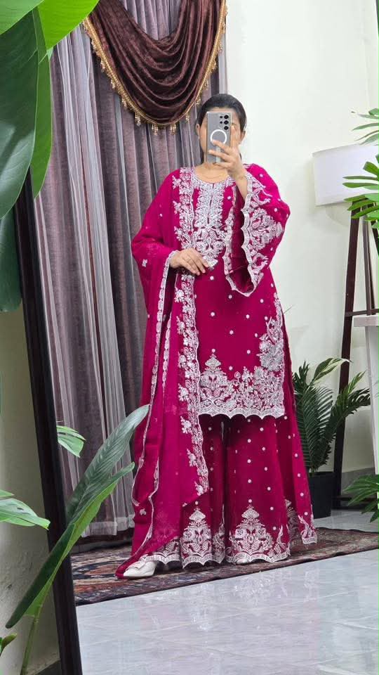 Premium Indian Georgette Embroidery Garara Dress - Orange