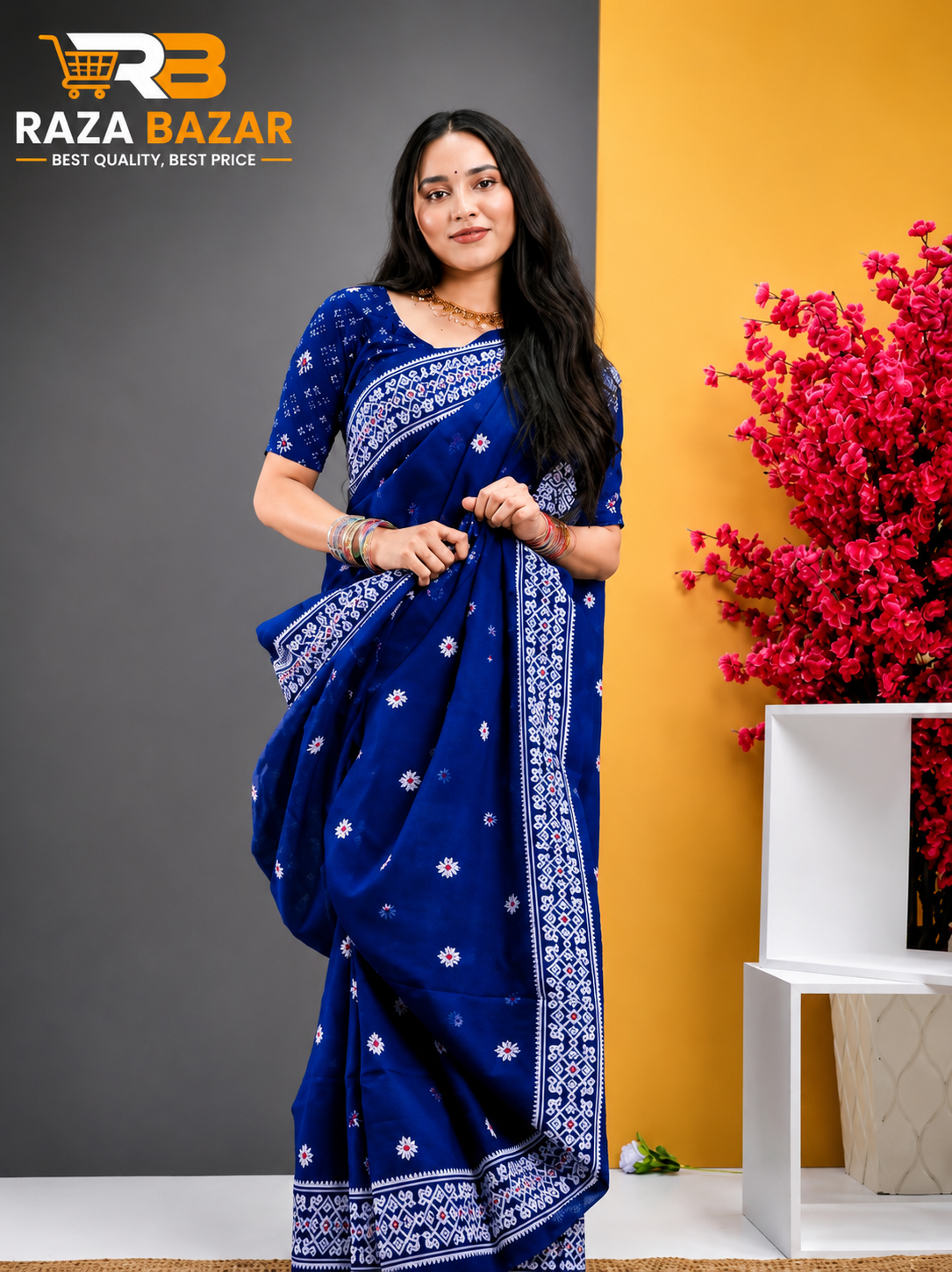 Half Silk Screen Print Saree with Jamdani Motif Design