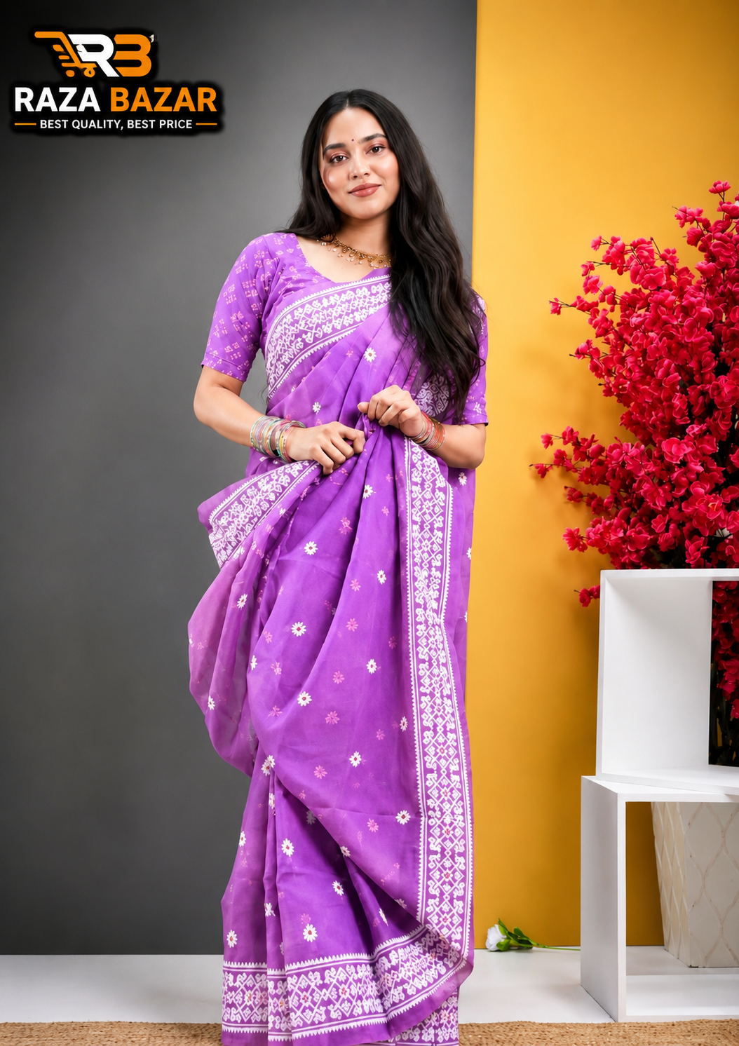 Half Silk Screen Print Saree with Jamdani Motif Design