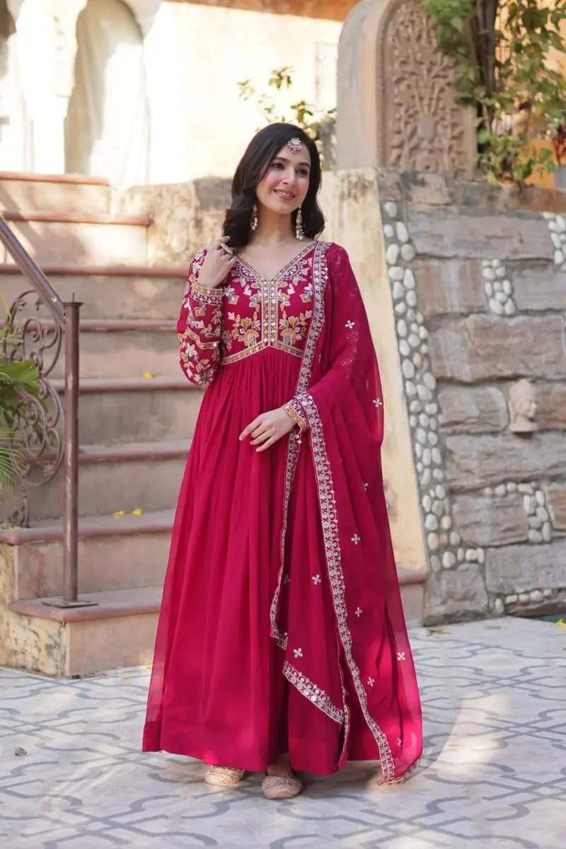 Premium Soft Georgette Sequence Embroidery Long Gown Set