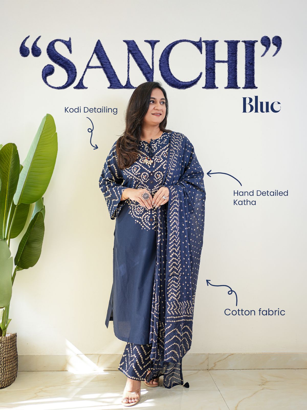 "SANCHI" Premium Cotton Chunri Print Three-Piece - Maroon