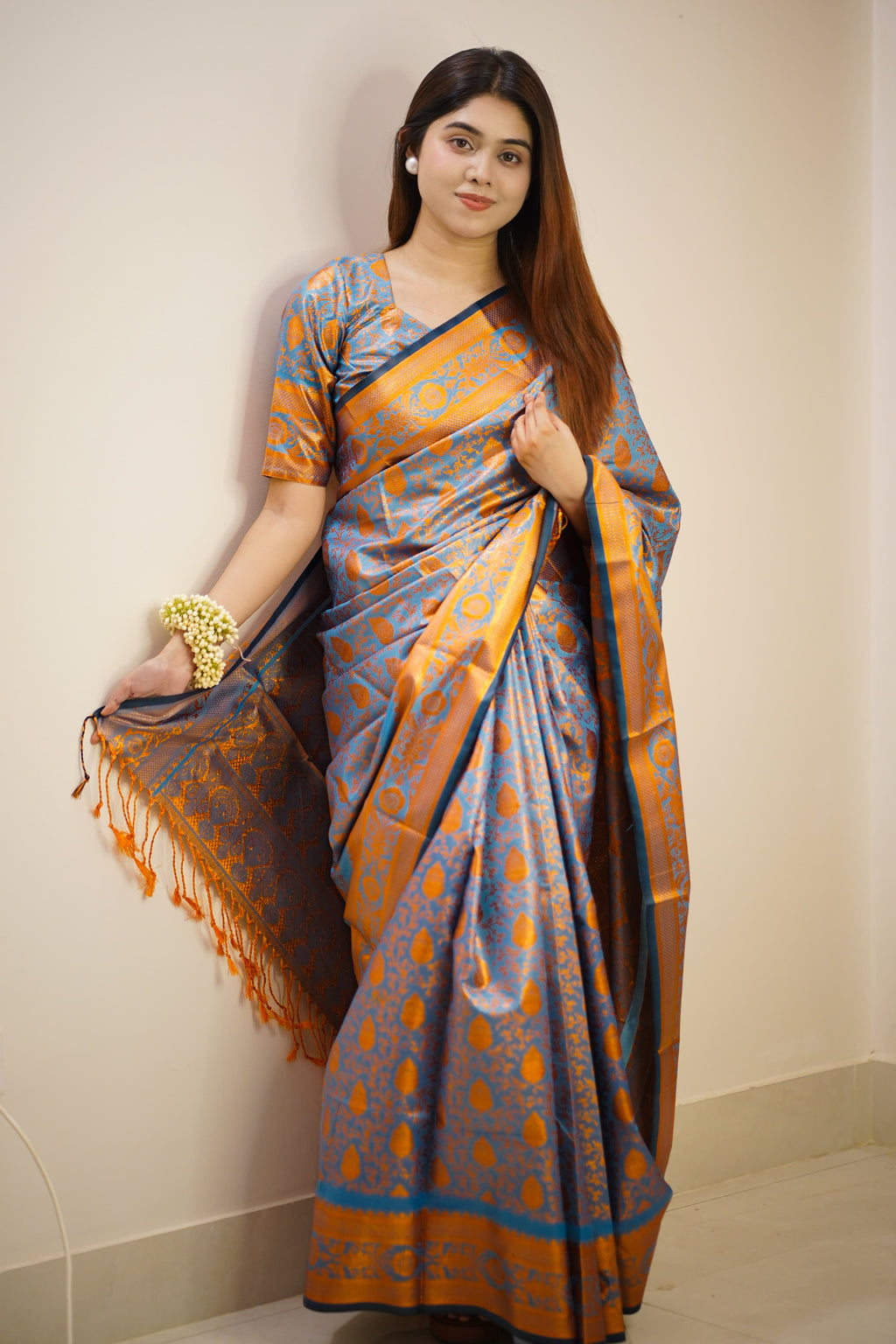 Premium Kanjivaram Katan Saree with Matching Blouse Piece