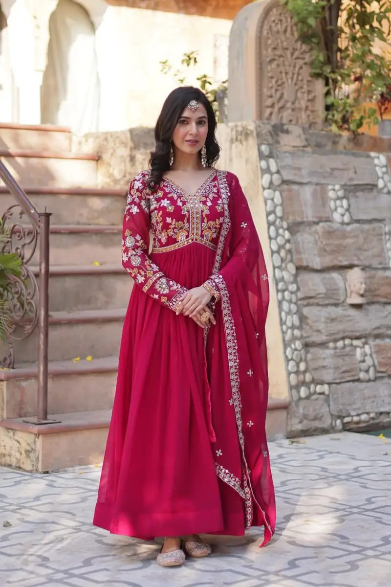 Premium Soft Georgette Sequence Embroidery Long Gown Set