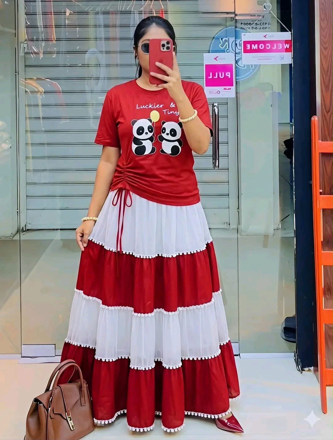 Skirt Set, Panda T-shirt, Georgette Skirt, Women Clothing, Two Piece, Raza Bazar
