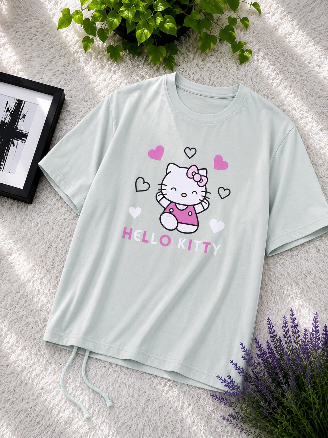 Premium Cotton Cute Panda Print Drop Shoulder T-Shirt with Adjustable Drawstring for Women
