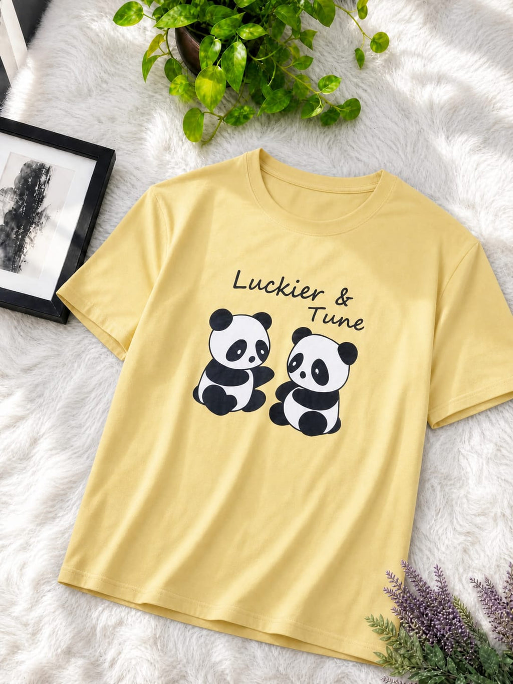 Premium Cotton Cute Panda Print Drop Shoulder T-Shirt with Adjustable Drawstring for Women