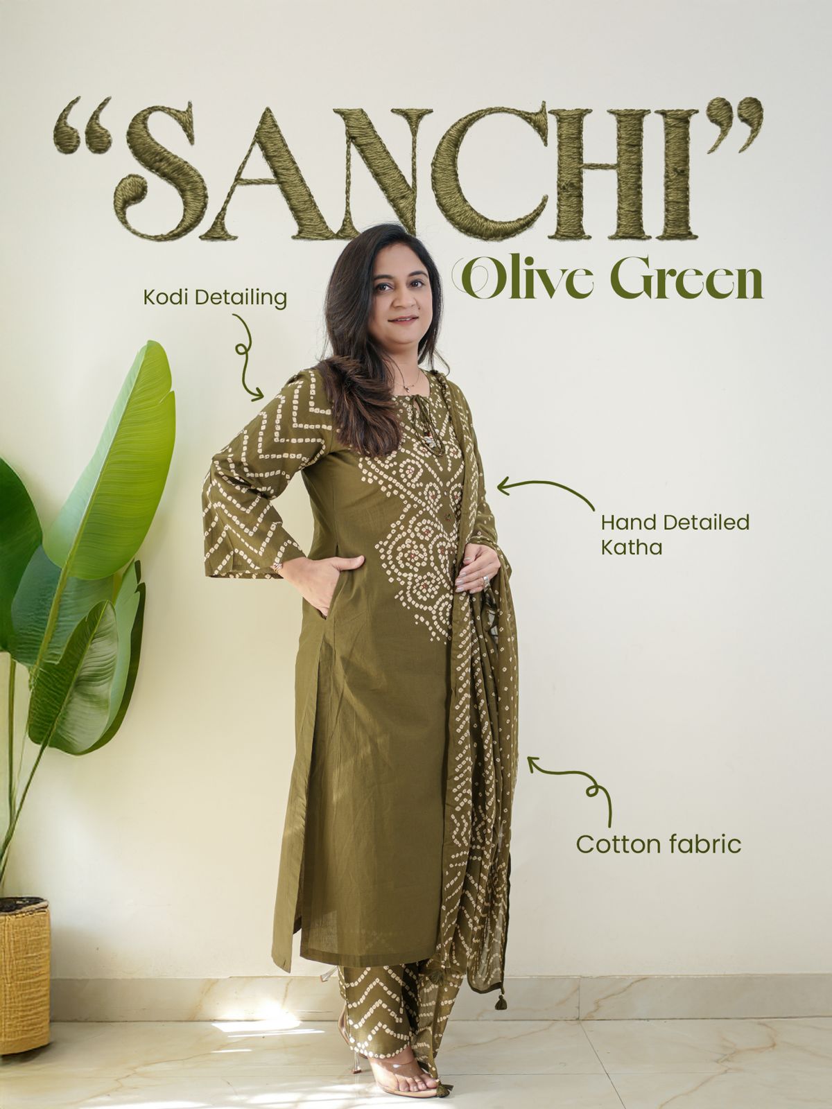 "SANCHI" Premium Cotton Chunri Print Three-Piece - Maroon