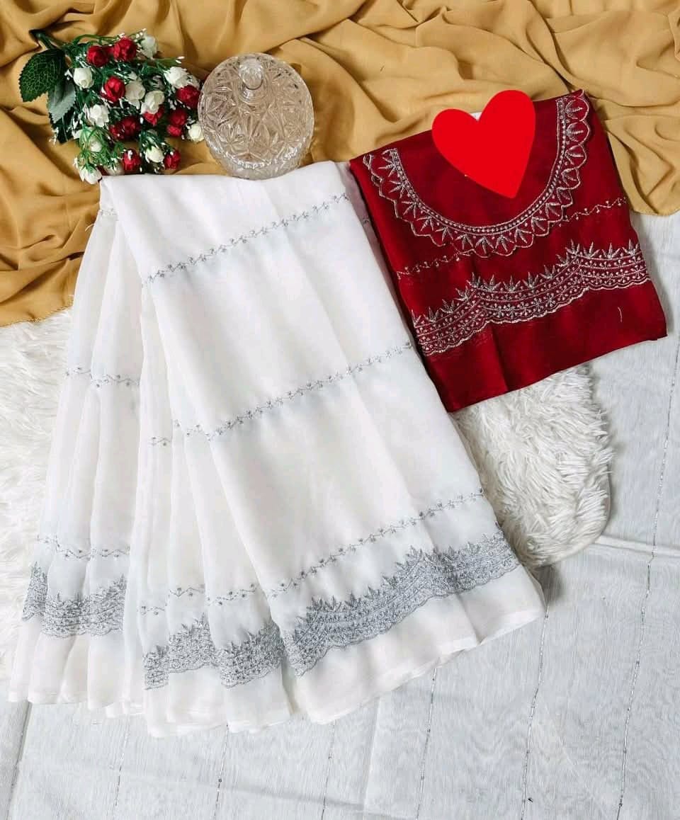 Georgette Embroidery Work Saree with Blouse Piece