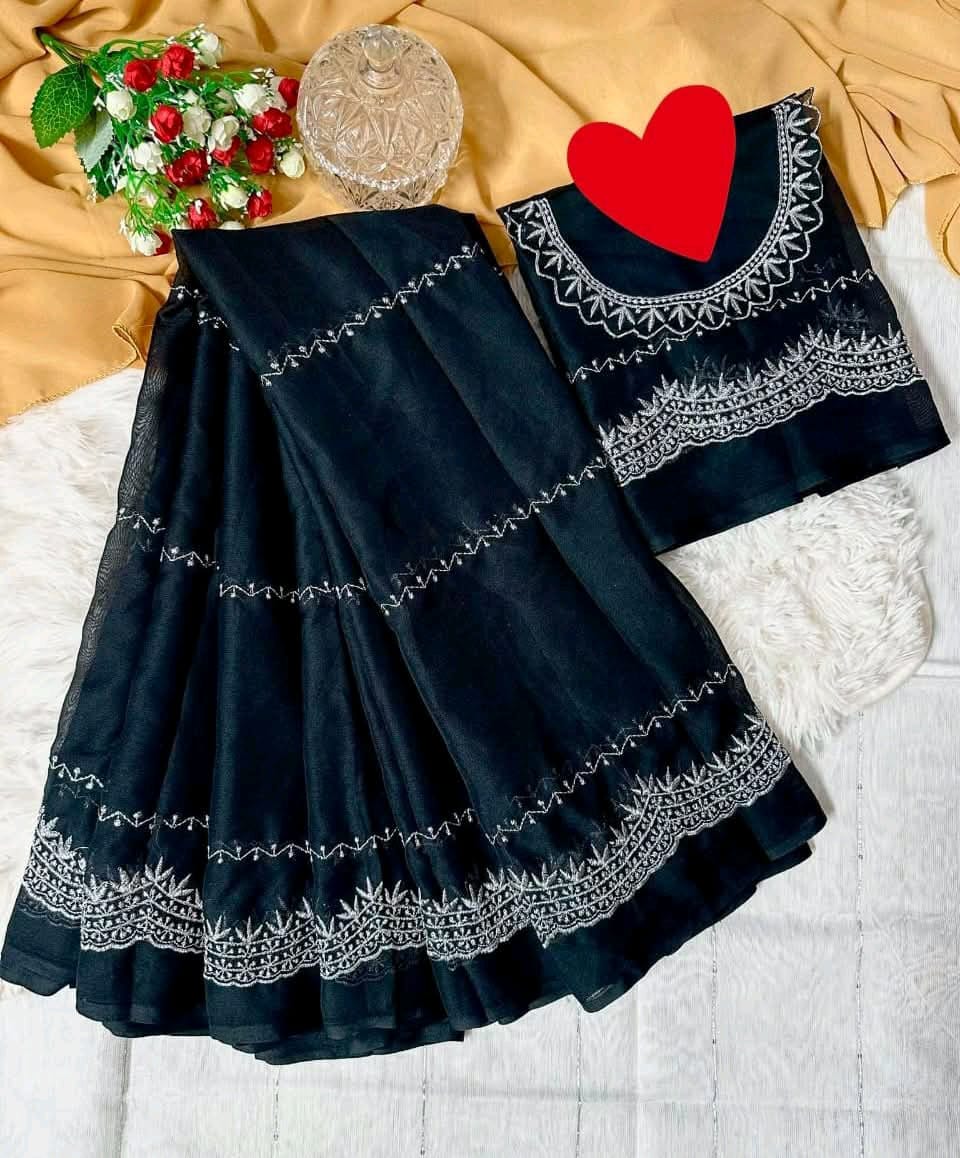 Georgette Embroidery Work Saree with Blouse Piece