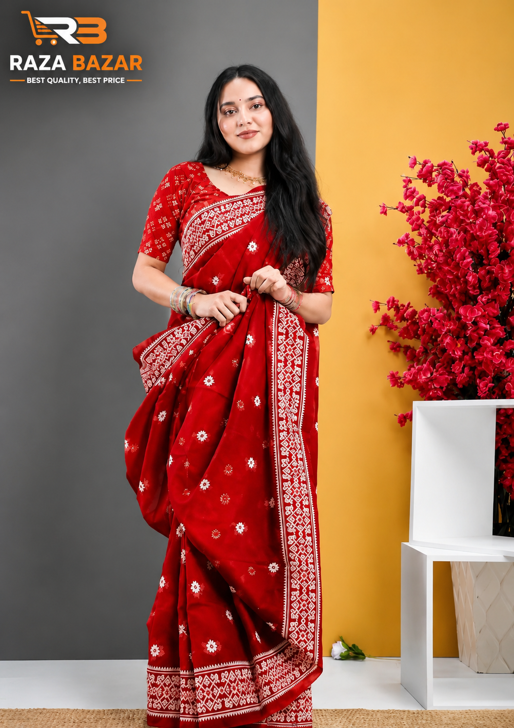 Half Silk Screen Print Saree with Jamdani Motif Design