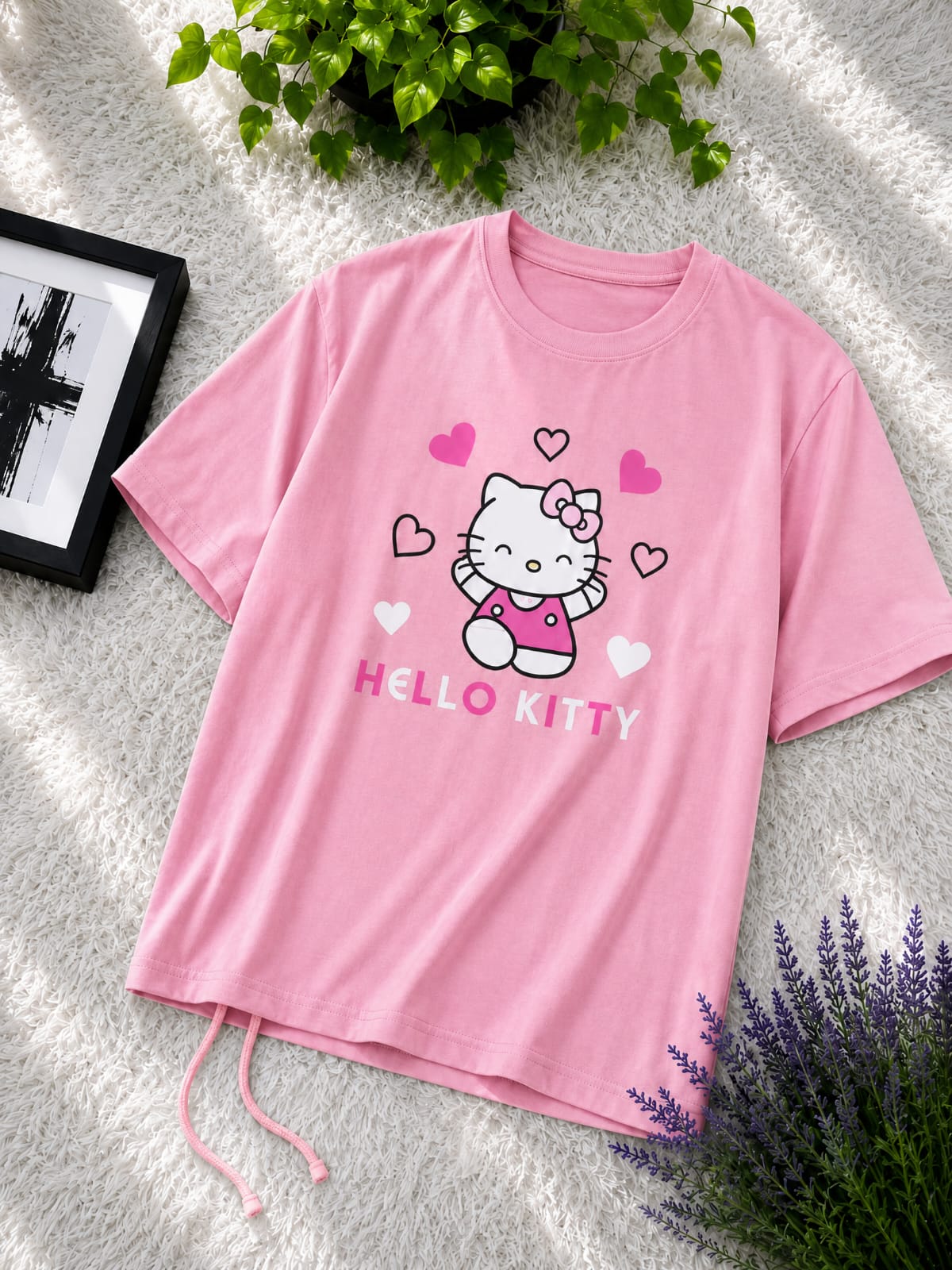 Premium Cotton Cute Panda Print Drop Shoulder T-Shirt with Adjustable Drawstring for Women