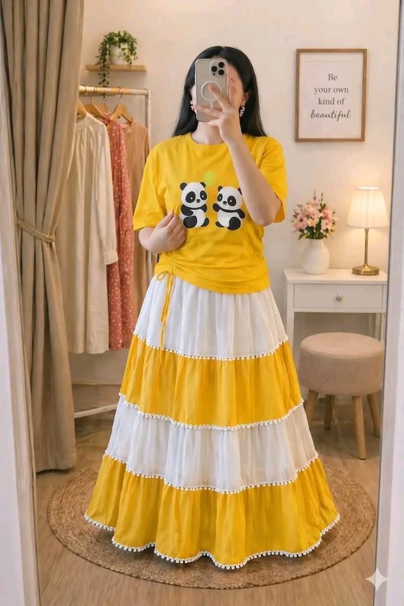 Skirt Set, Panda T-shirt, Georgette Skirt, Women Clothing, Two Piece, Raza Bazar