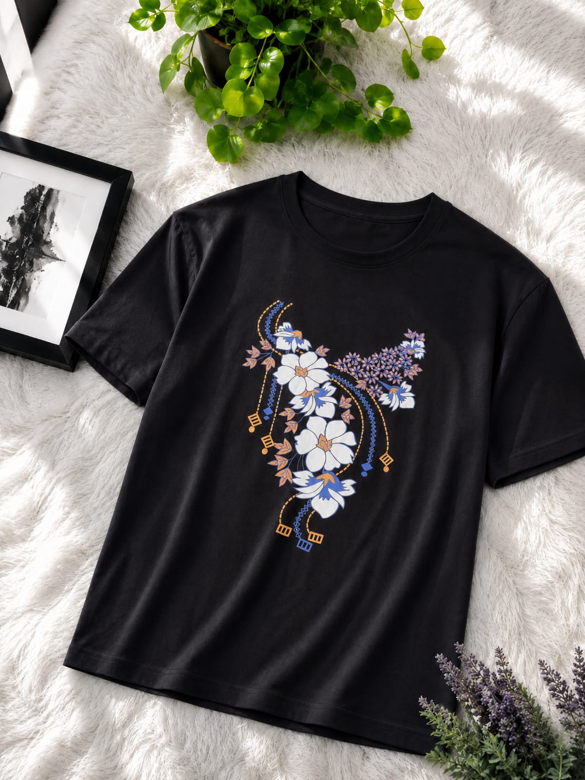Premium Cotton Cute Panda Print Drop Shoulder T-Shirt with Adjustable Drawstring for Women