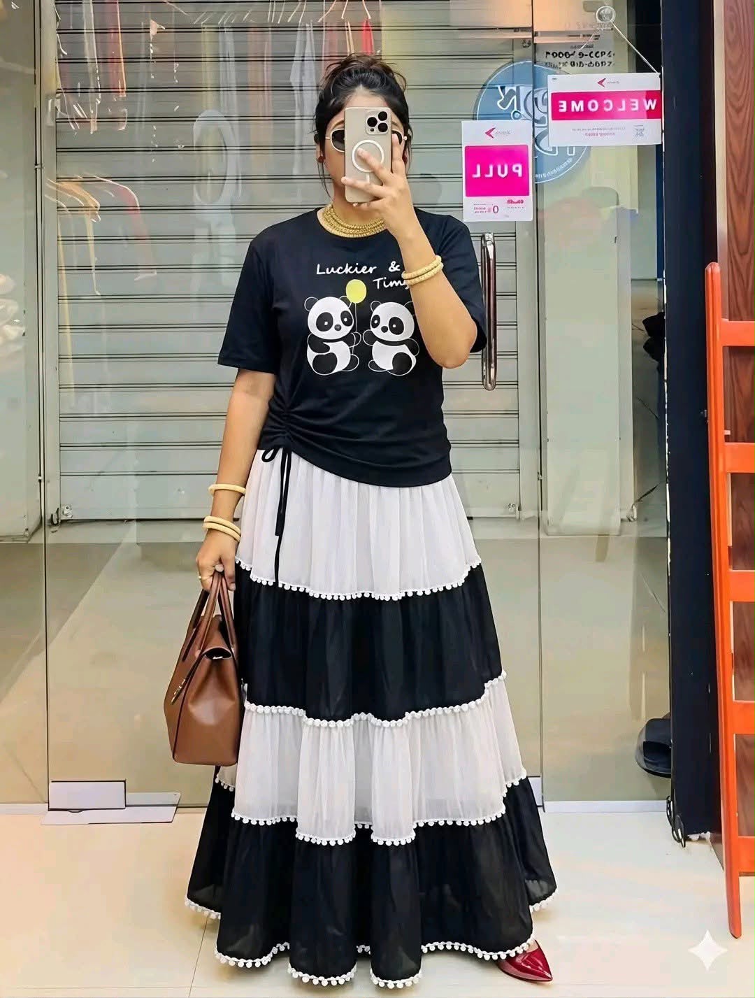 Skirt Set, Panda T-shirt, Georgette Skirt, Women Clothing, Two Piece, Raza Bazar
