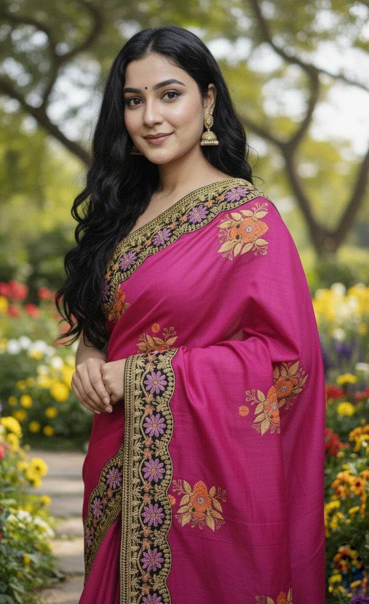 Premium Semi Muslin Sequence Embroidery Sharee with Running Blouse