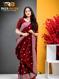 Half Silk Screen Print Saree with Jamdani Motif Design