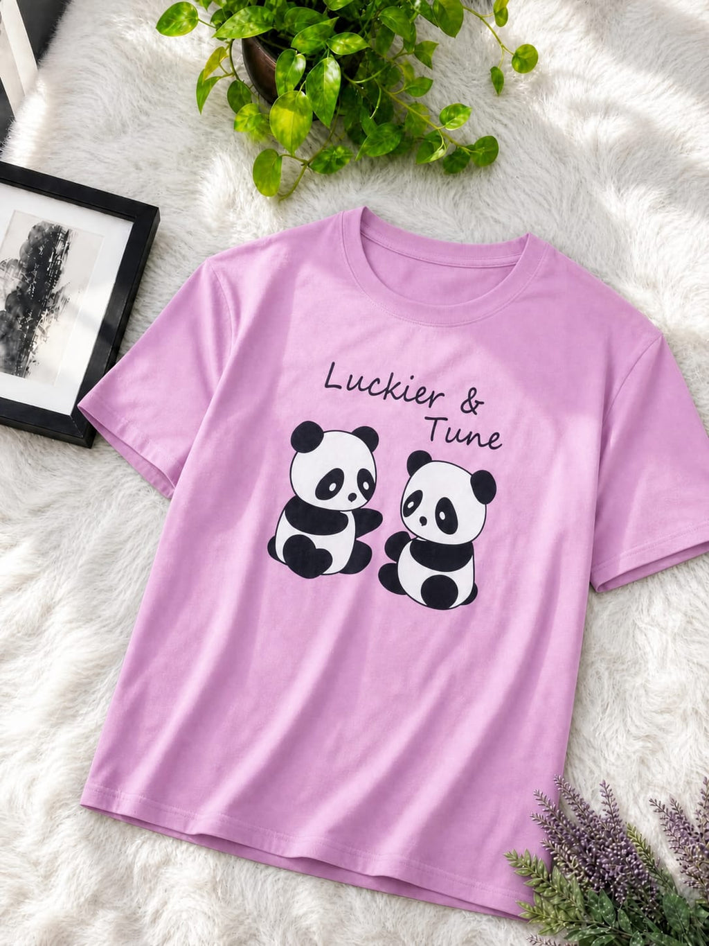 Premium Cotton Cute Panda Print Drop Shoulder T-Shirt with Adjustable Drawstring for Women