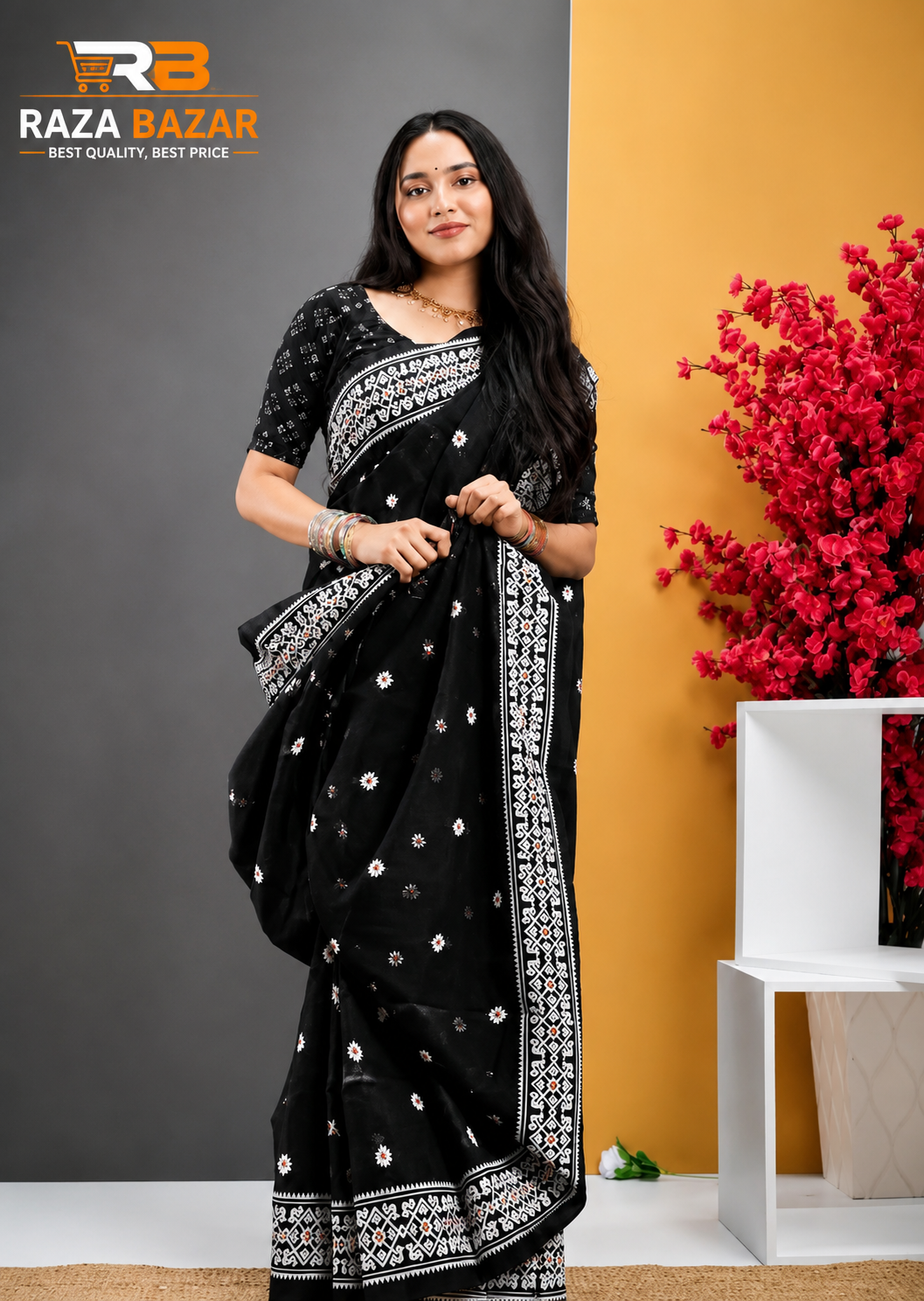Half Silk Screen Print Saree with Jamdani Motif Design