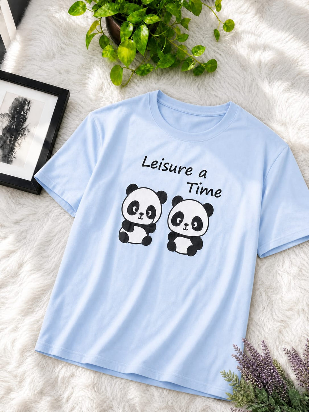 Premium Cotton Cute Panda Print Drop Shoulder T-Shirt with Adjustable Drawstring for Women