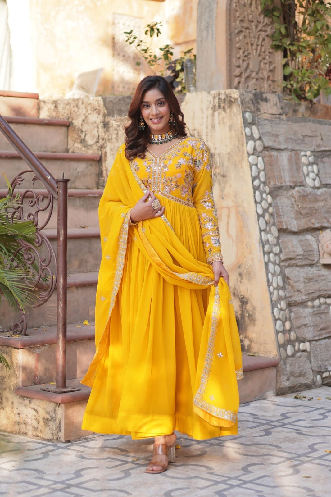 Premium Soft Georgette Sequence Embroidery Long Gown Set