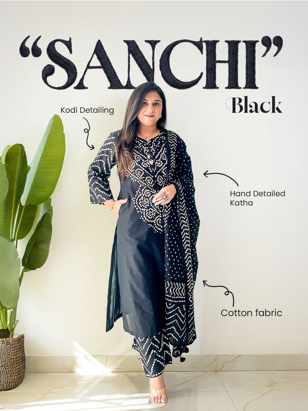 "SANCHI" Premium Cotton Chunri Print Three-Piece - Maroon