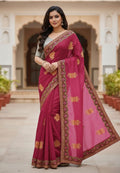 Premium Semi Muslin Sequence Embroidery Sharee with Running Blouse